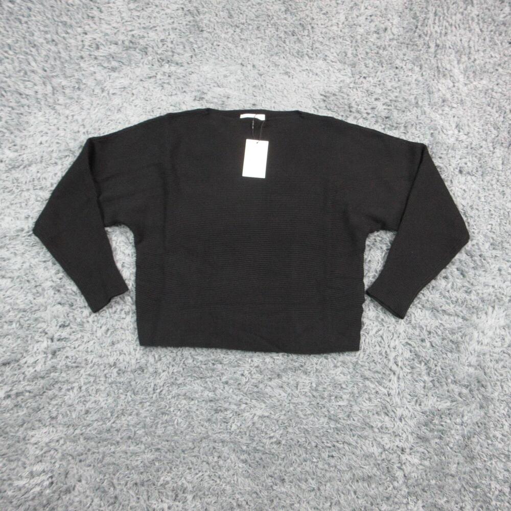 AVARA Sweater Womens S Black Pullover Round Neck Collarless Tight-Knit NWT